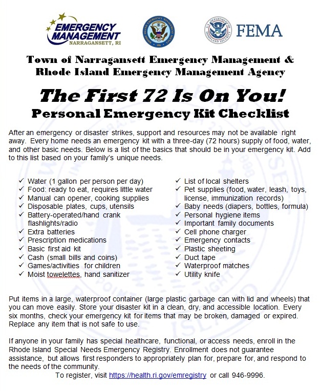 The First 72 are on you. Individual preparedness checklist